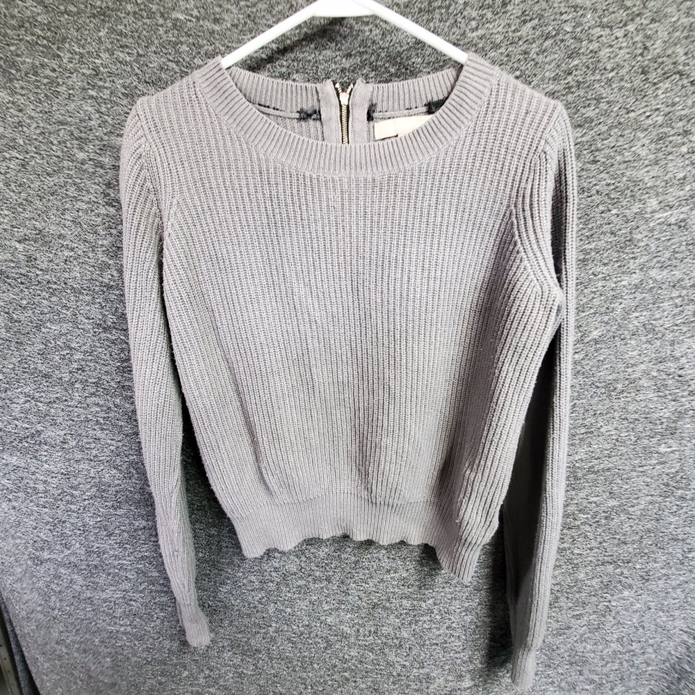 Banana Republic Gray Shaker Knit Back Zip Cropped Sweater Small